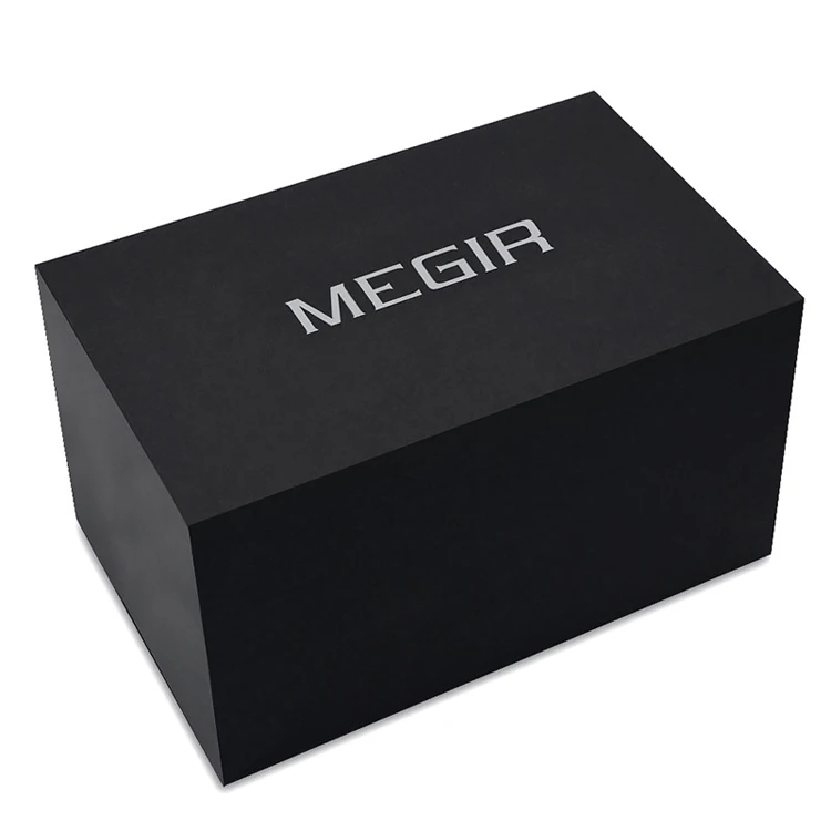 

Megir box 2 Brand Leather Watch Fashion & Casual Black Paper Case we sell box with watch together, dont sell empty box