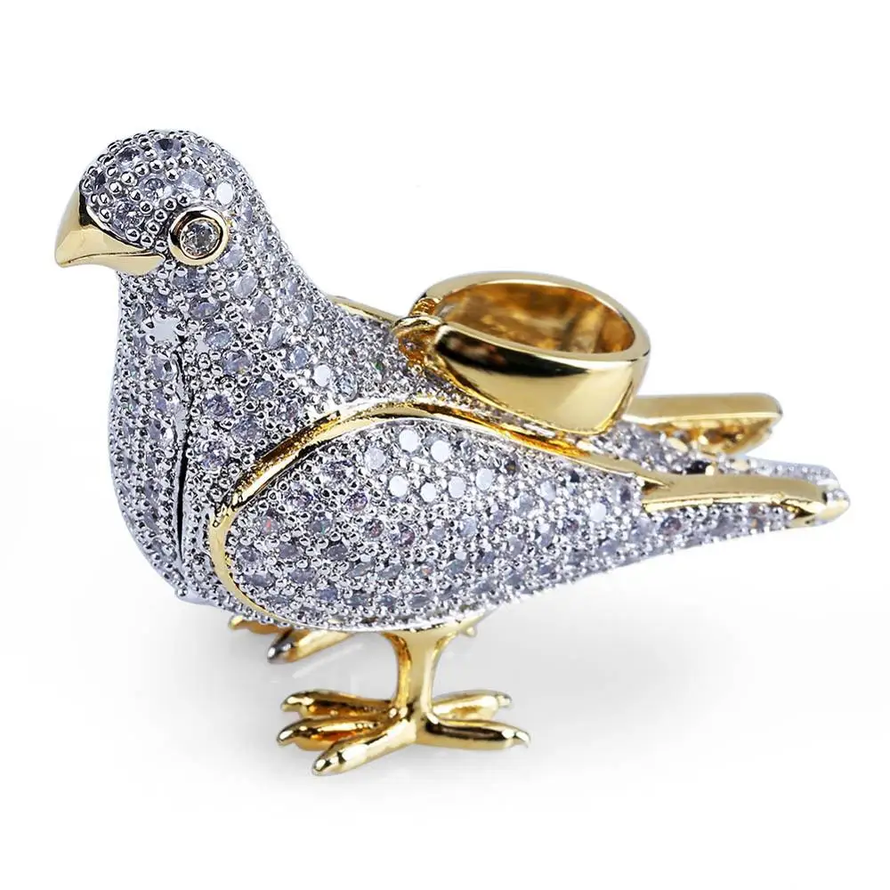 

Fashion Animal Jewelry Hiphop Zircon Paved 3D Pigeon Pendant Necklace, Gold