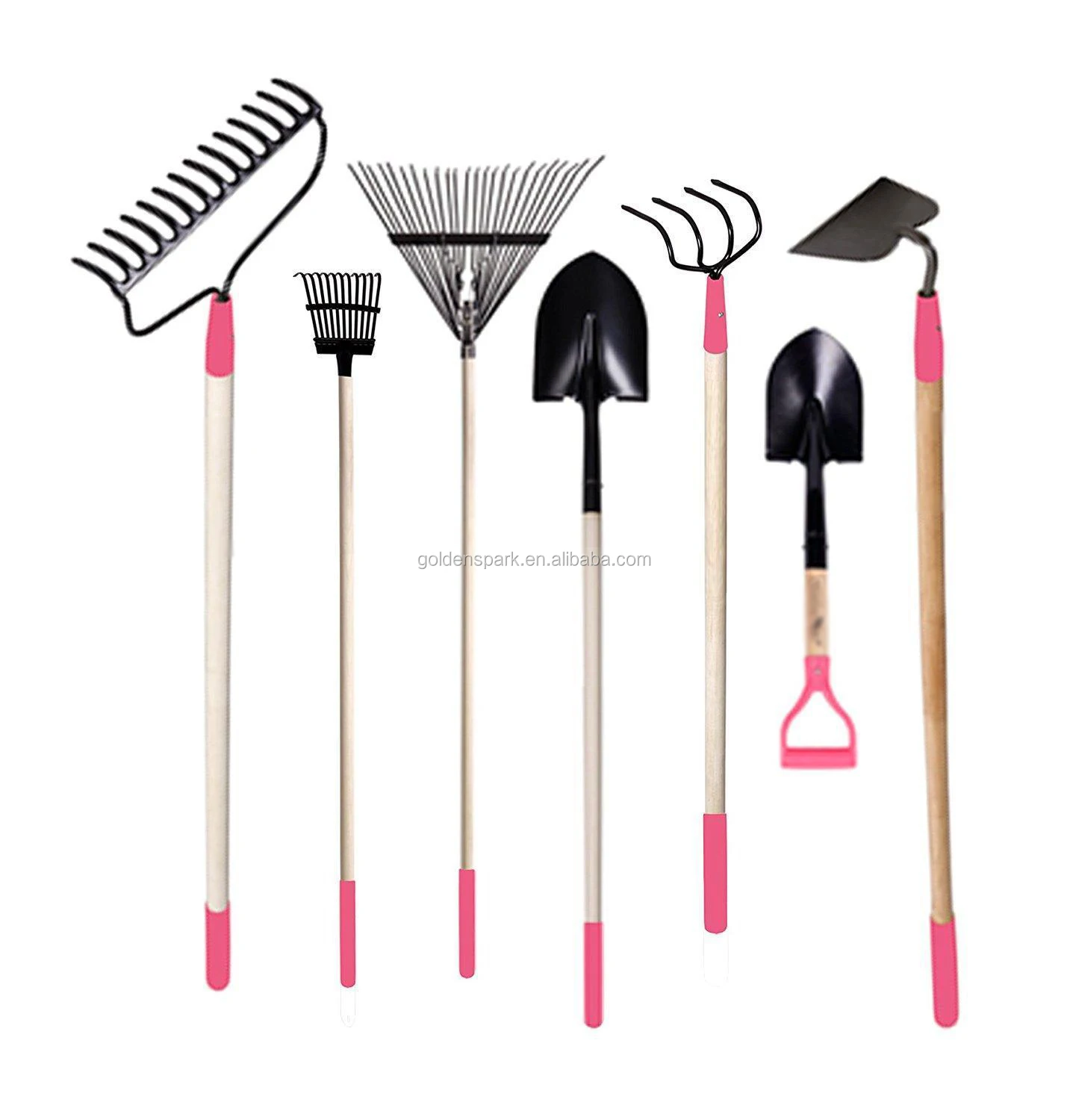 7pieces Women Garden Tools Set Include 14tine Bow Rake/ 11t Steel