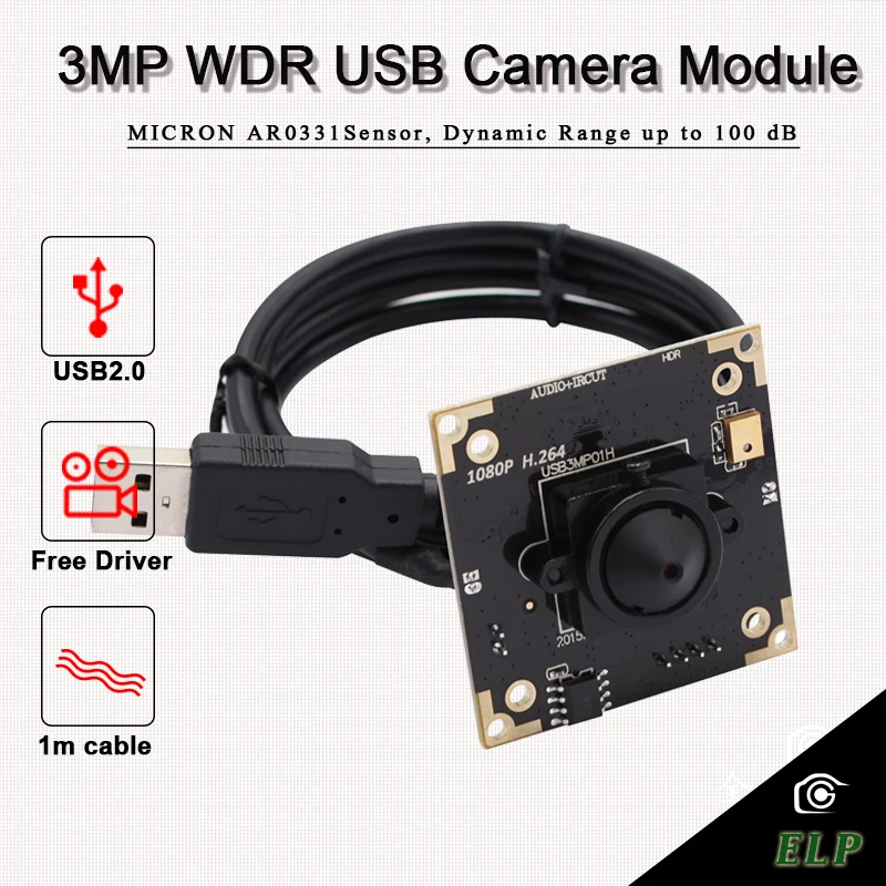 ELP Free Driver 100dB 3.0 megapixels HD 30fps H264 WDR Mini Hidden Pinhole Camera Module With Audio Microphone