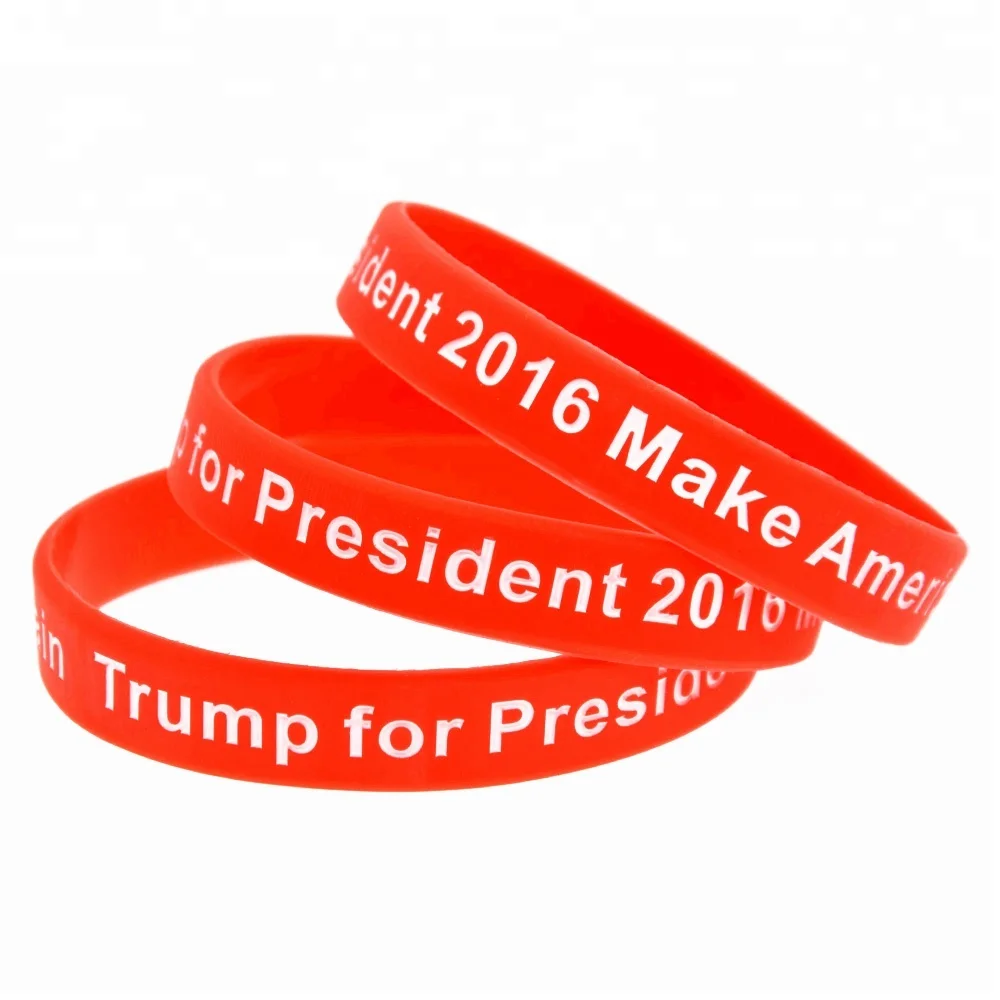 

50PCS Trump for President 2016 Make America Great Again Slogan Silicone Wristband, Red