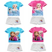 2016 New High Quality Summer Baby Girls Elsa Anna Clothes Sports Suit Short Sleeve T-shirt +Shorts Kids Childrens Clothing Sets