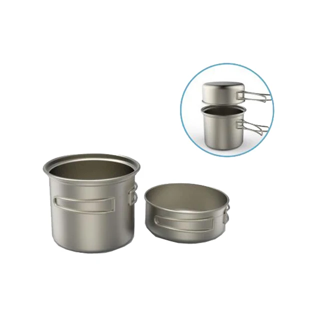 Healthy multi purpose cookware sets titanium pot and pan compact 2 pieces for outdoor camping hiking