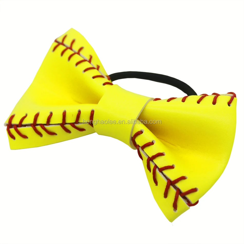 

Hot outdoor sports baseball softball team head flower leather hair bow hand hair hoop wholesale