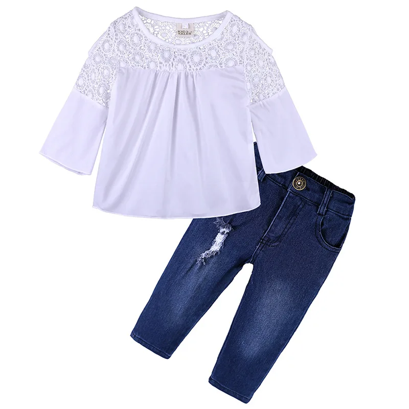 

2019 New Style White Lace Toddler Clothes Ins Top Selling Children Girl Outfit Popular Clothing For Girls, As shows