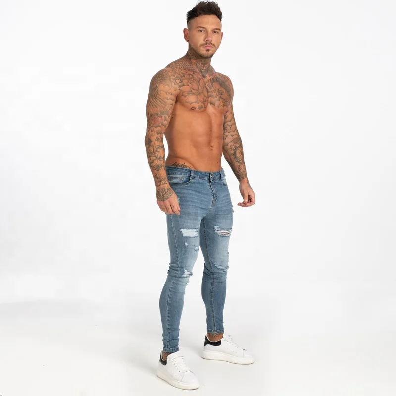 

Custom Logo High Stretch Men Jeans Ripped Blue Skinny Jeans For Men