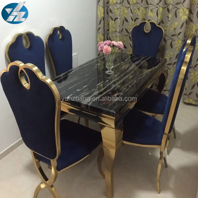 
Black Long Square Marble Dining Table With 6 Chairs Set 
