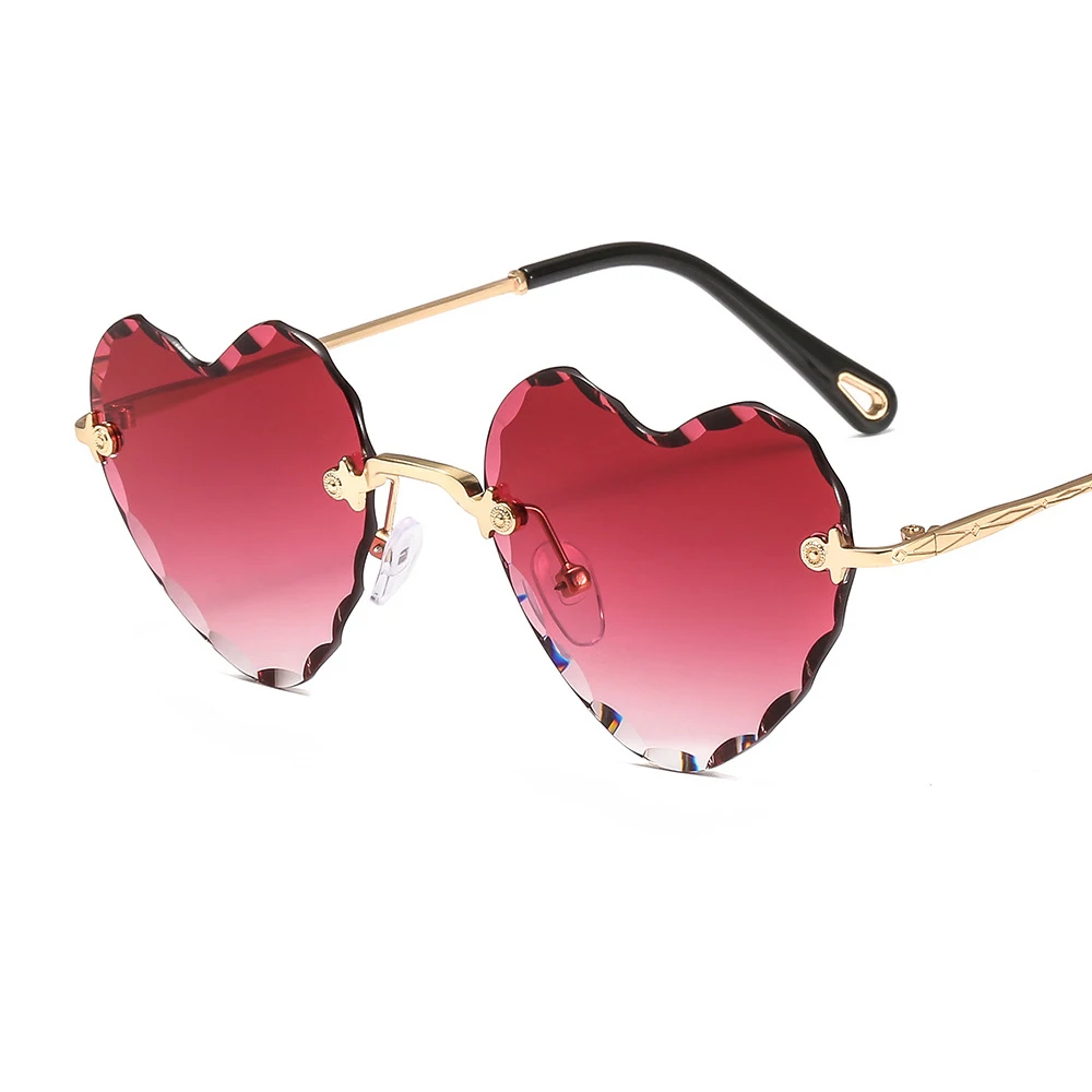 

GUVIVI Heart shaped Hand polished sunglasses china Gradient color Rimless Glasses women's Frameless sunglasses, Pink;rose gold;red;blue;green