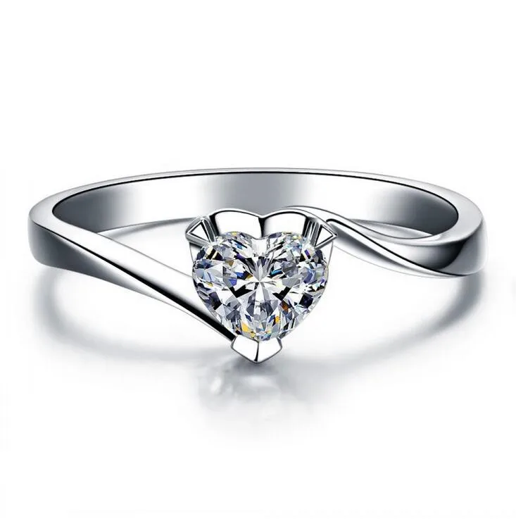 

Fine jewelry 100% 925 Sterling Silver Heart-shaped zircon ring Free shipping