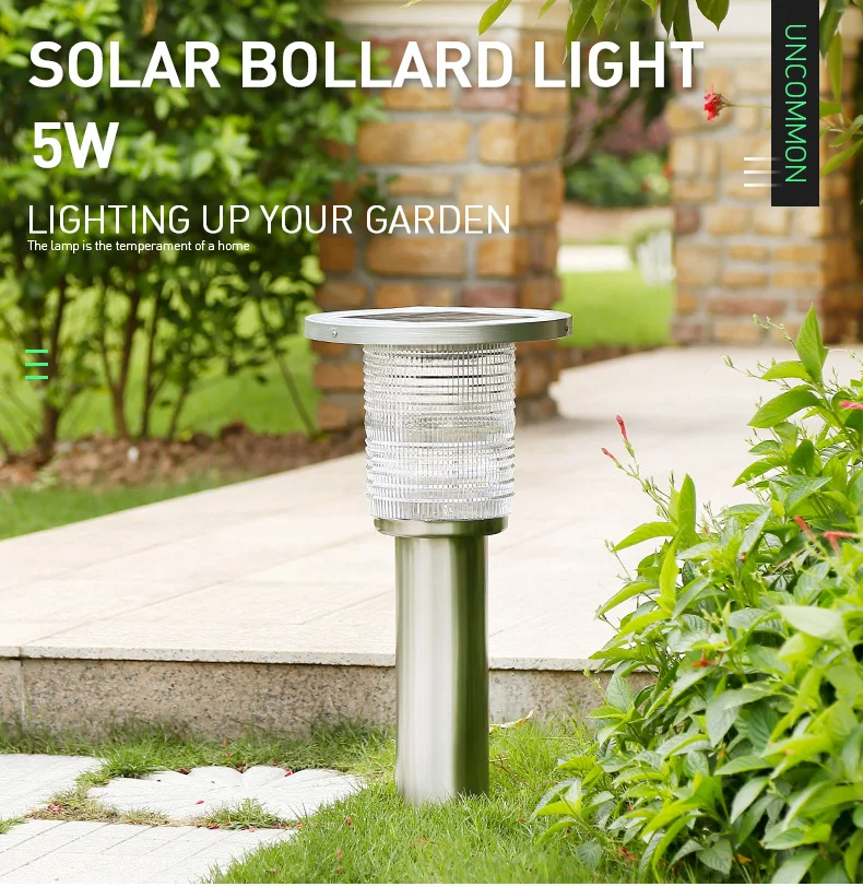 600MM 800MM High Brightness 5W LED IP55 Waterproof Solar Lawn Light Stainless Steel Outdoor Solar Bollard Garden Light