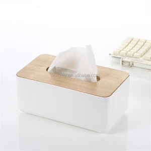 Image of Minimalist Plastic Tissue Box Dispenser With Oak Wooden Cover Paper Home Car Napkins Holder Home Organizer Decoration