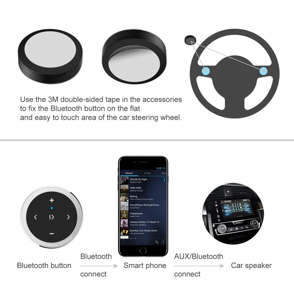 Wireless BLE Media Button Steering Wheel Controller