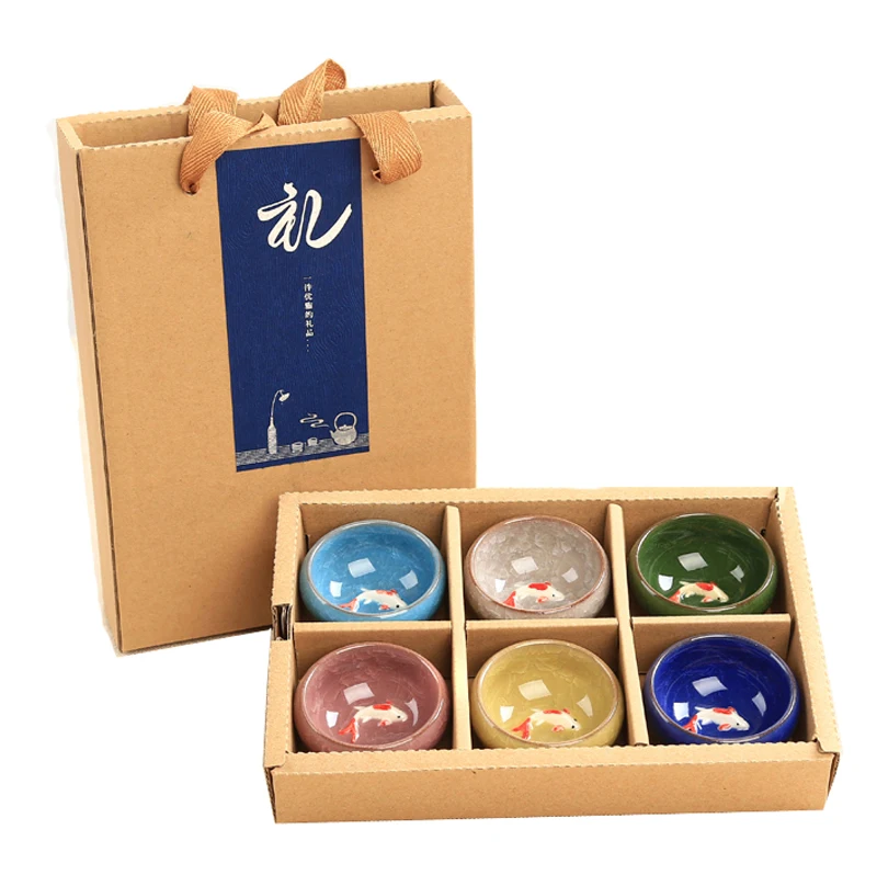 

Colorful Ice Crack Glaze Ceramic Kung Fu Tea Cup Sets 3D Fish Cup Gift, Any pms colour is accepted
