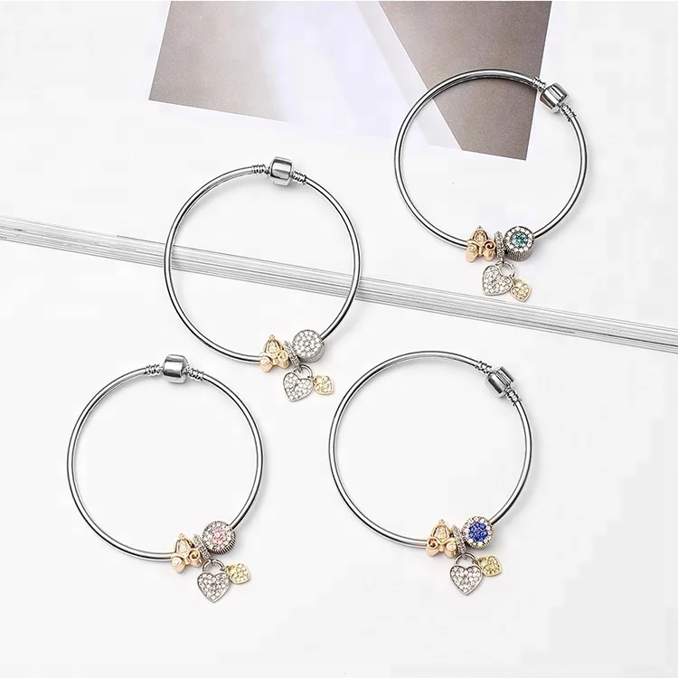 

Fashion Bangle Crystal Jewelry 2018 Hot Sale Heart Pendant Bracelet, As picture