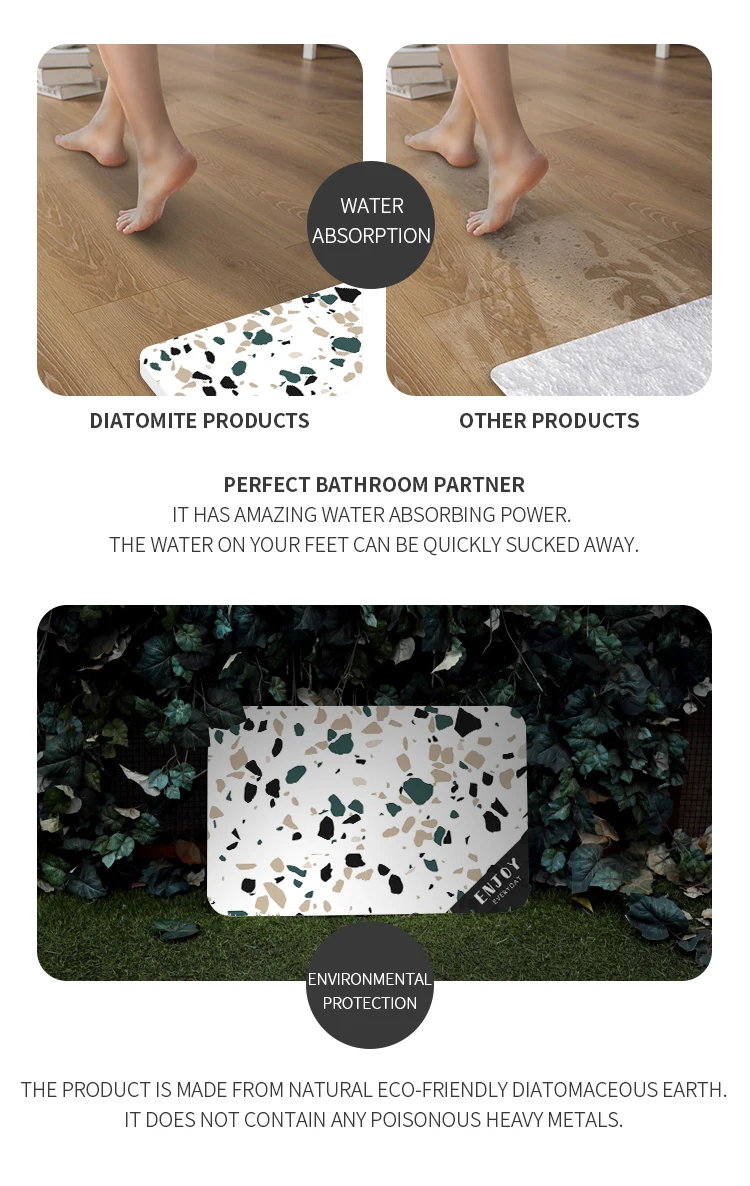 Non Slip Waterproof Diatomite Bath Mat Marble Design Bath Mat