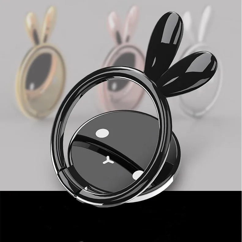 

Adjustable 3M Adhesive Rabbit Shape Paste Ring Metal 360 Degree Rotation Mobile Phone Holder for Retail Display, Colorful
