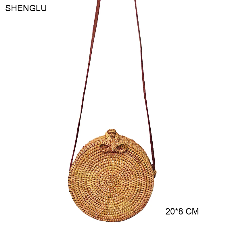 

Shenglu New Product Fashion Popular Bali Indonesia Torba Bag Vietnam Girlish Lady make by hand butterfly hasp Circle Rattan Bags, As pic