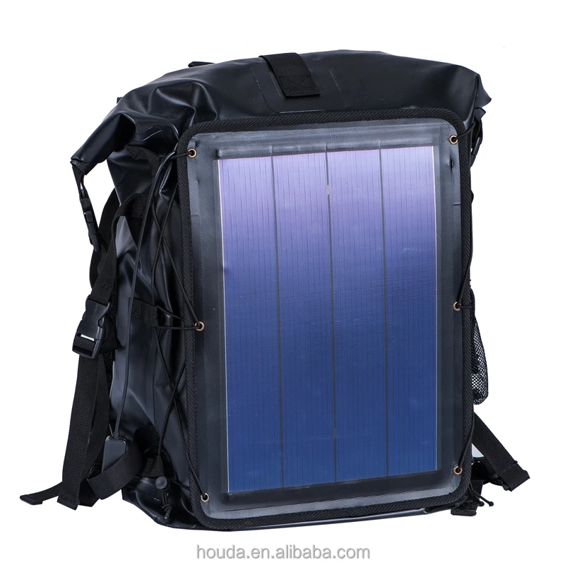 

Unique Design PVC Tarpaulin Backpack Hiking Camping Dry Bag with Solar Panel Big Black Waterproof Dry Sack, Customized