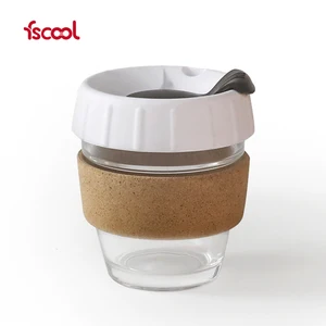 Image of Fscool Wholesale Heat Resistant Leakproof 8oz Reusable Silicone Glass Coffee Cup With Cork Band