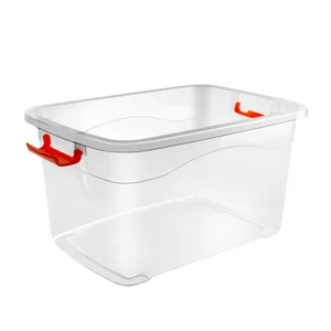 Image of Sterilite 64 QT Latching stackable mobile keyway plastic clear storage container