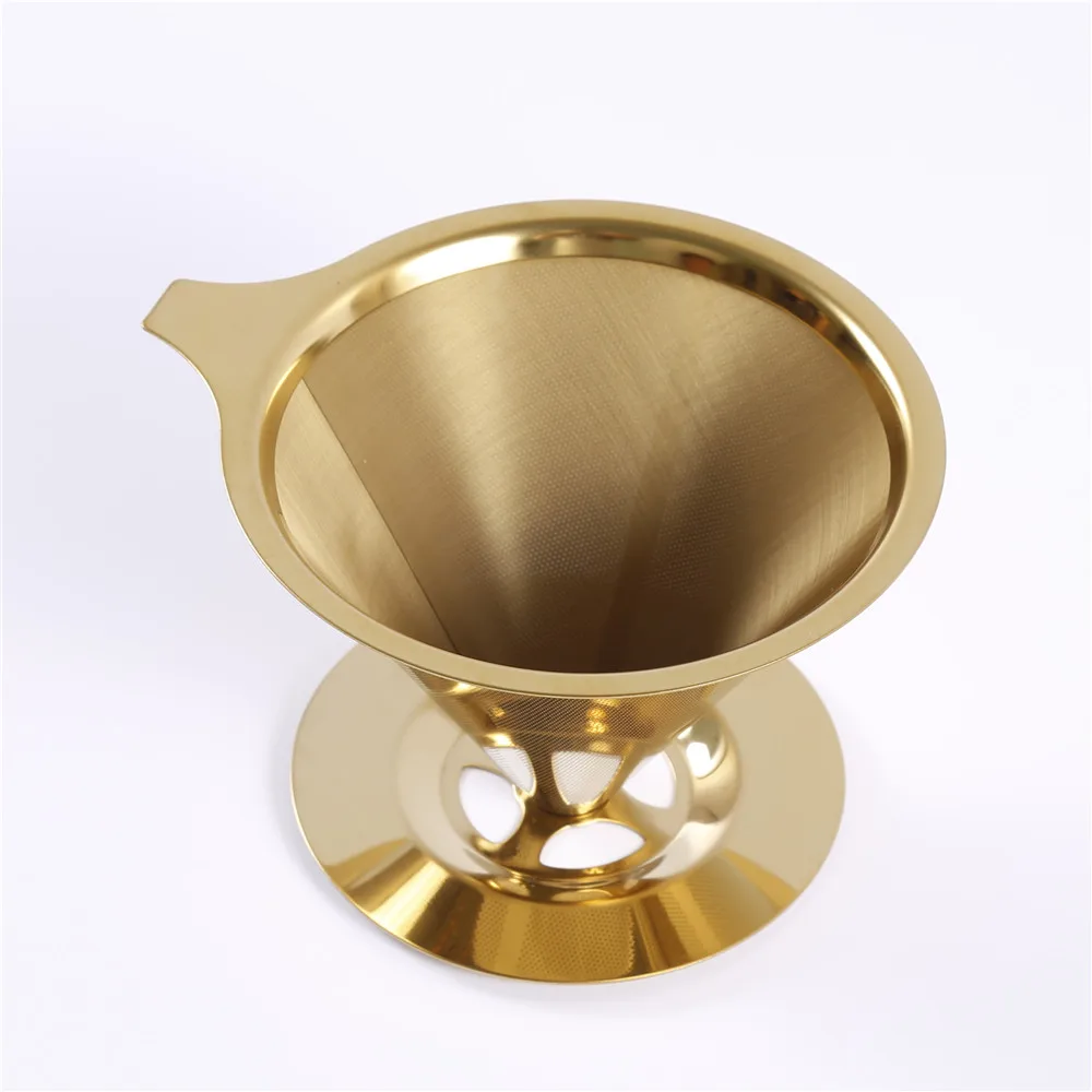 

Gold color reusable coffee filter drip strainer Coffee Dripper Stainless Steel Metal gold Mesh Strainer Cone Coffee Filter, Gold color+slivery