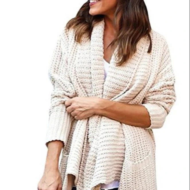 

loose double pockets irregular standing-up collar sweater cardigan knitwear