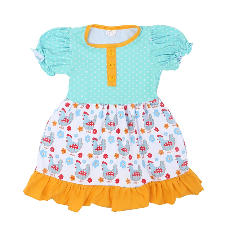 

2019 Milk Silk Chicken Print Baby Wear Dresses Wholesale Children Clothes Puff Sleeve Dresses With Button Details, Color chart