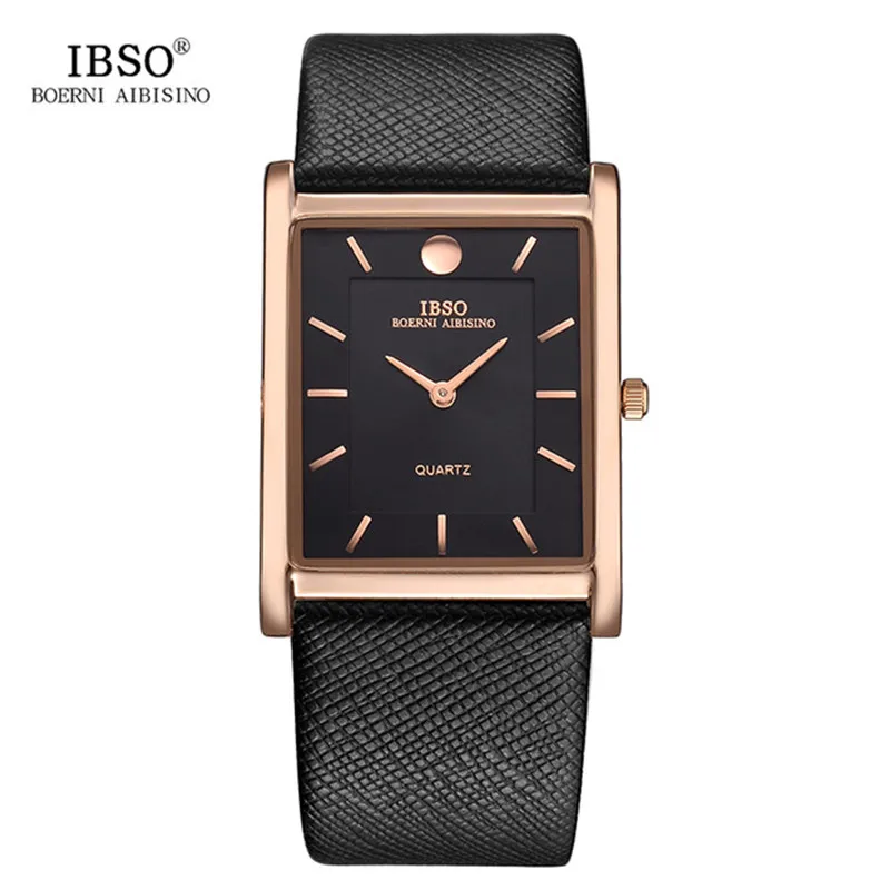 

IBSO 2232 Male Fashion 7MM Ultra-thin Rectangle Dial Quartz Wristwatch Leather Strap Waterproof Men Business Watch montre homme