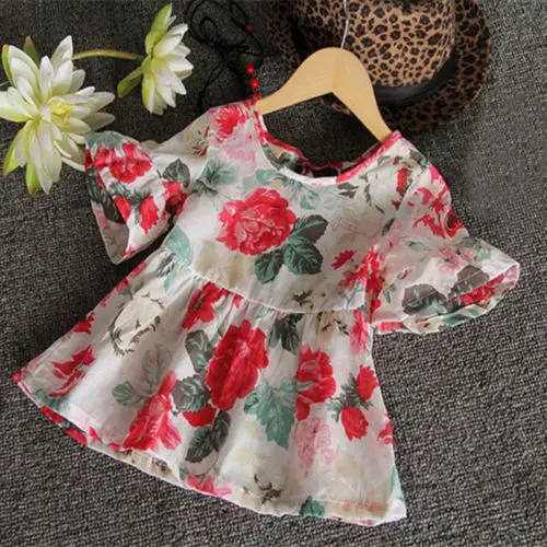 Cute Baby Kids Girls Casual Flower Floral Flouncing Shirt Tops Blouses font b Dresses b font