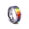 8MM Tungsten Rainbow Gay Lesbian Wedding Engagement Promise Band,Gay Pride Men Ring