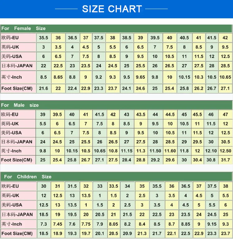 Thailand Size Chart