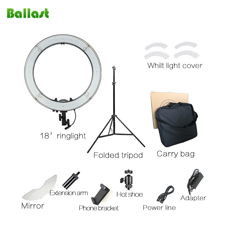 

Ballast photography ring light 18inch bi-color dimmable photography beauty equipment sefie ringlight, Black