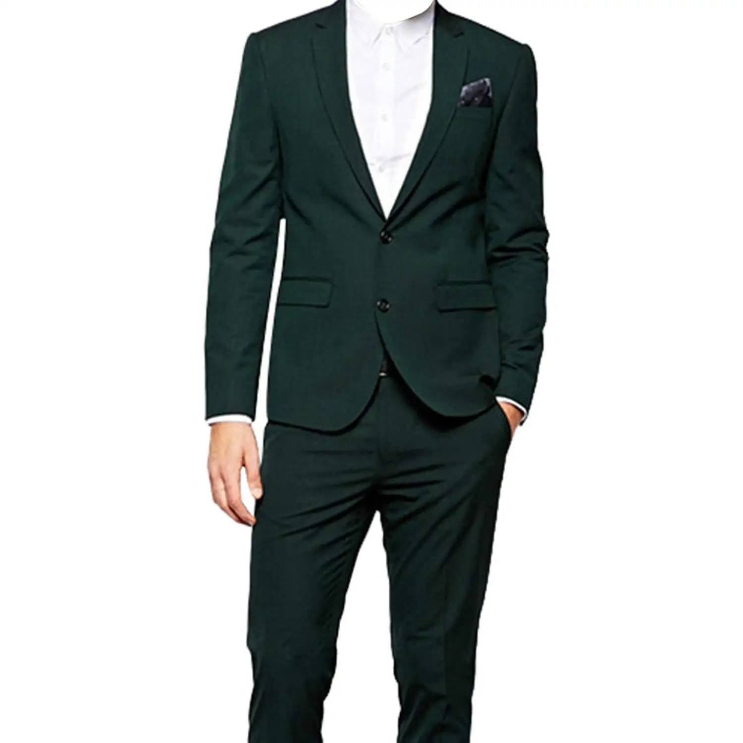HBDesign Mens 2 Piece 2 Button Casual Fashion Dress Suits Dark Green