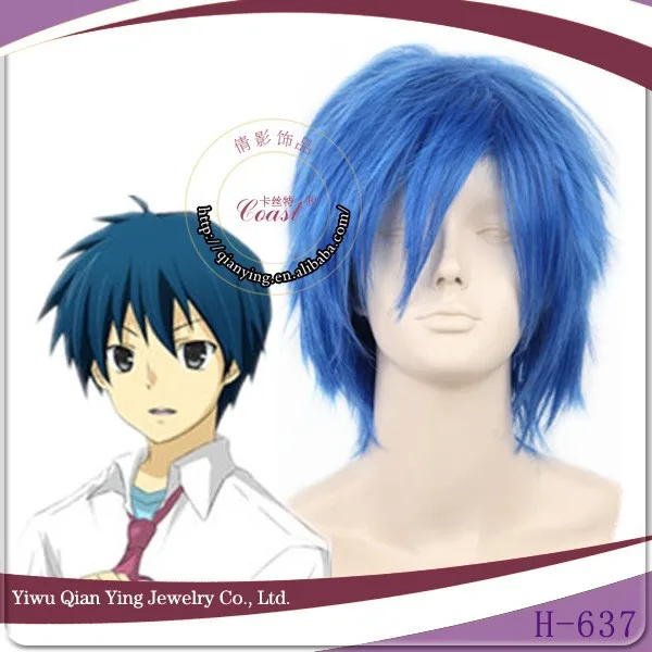 short dark blue cosplay wig