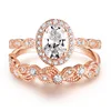 Romantic wedding jewelry oval engagement zirconia lace Frame royal Style Bridal Set Rings
