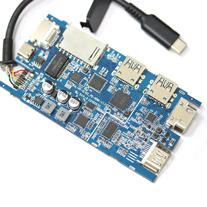 Type-c Usb Hub PCB Board with USB 3.0*2 and SD Card Reader and VGA RJ45 PD Charging Port HD-MI Port