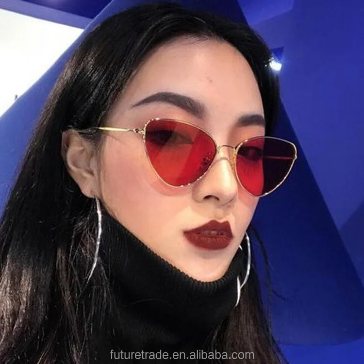 

J66150 Vintage Alloy Frame Trend Shades Outdoor Unisex UV400 2019 Cateye Women Ocean Sunglasses, Black pink yellow blue silver red