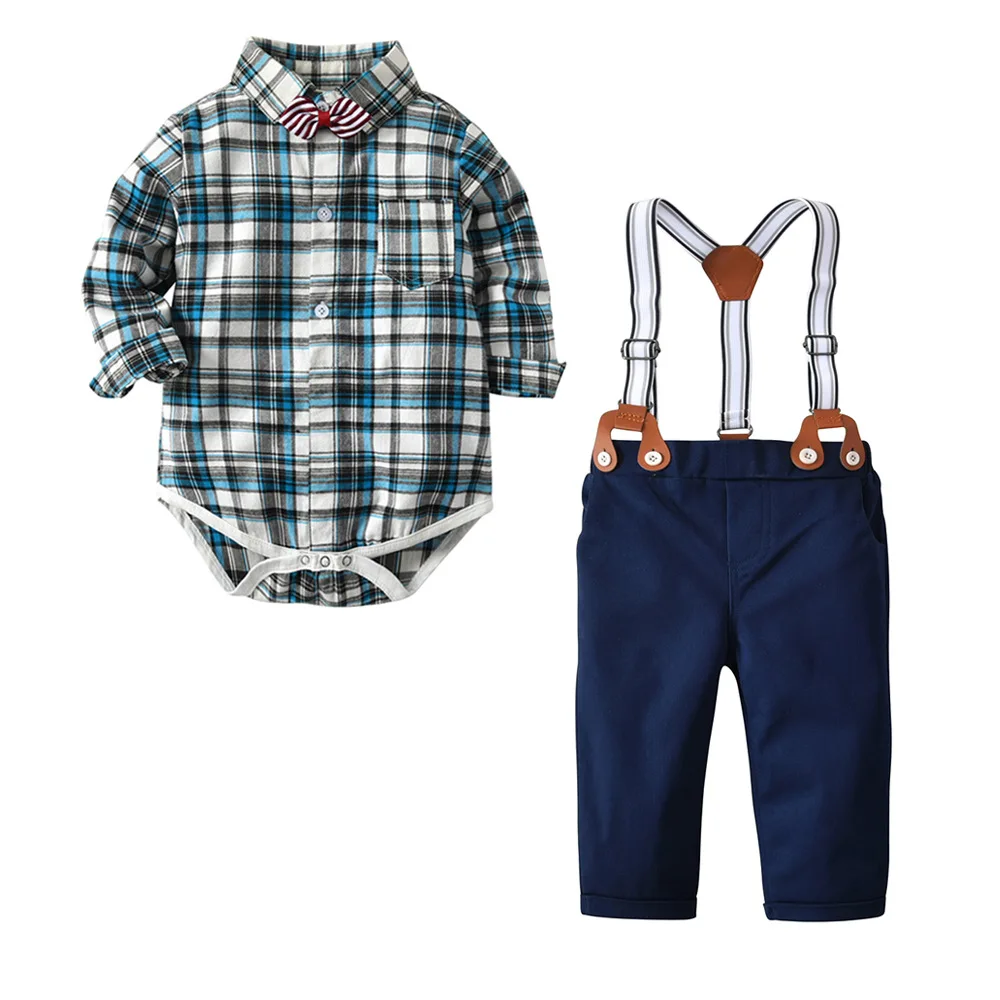 

R&H 2019 Plaid New Arrival Fashion Cotton Spring Party 2 pieces Baby Clothes Set, As the picture show