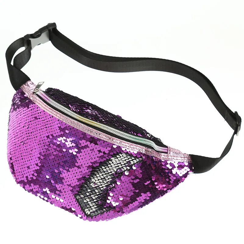 

YS-H008 Wholesale fashion waist bag pu belt bag women sequin fanny pack