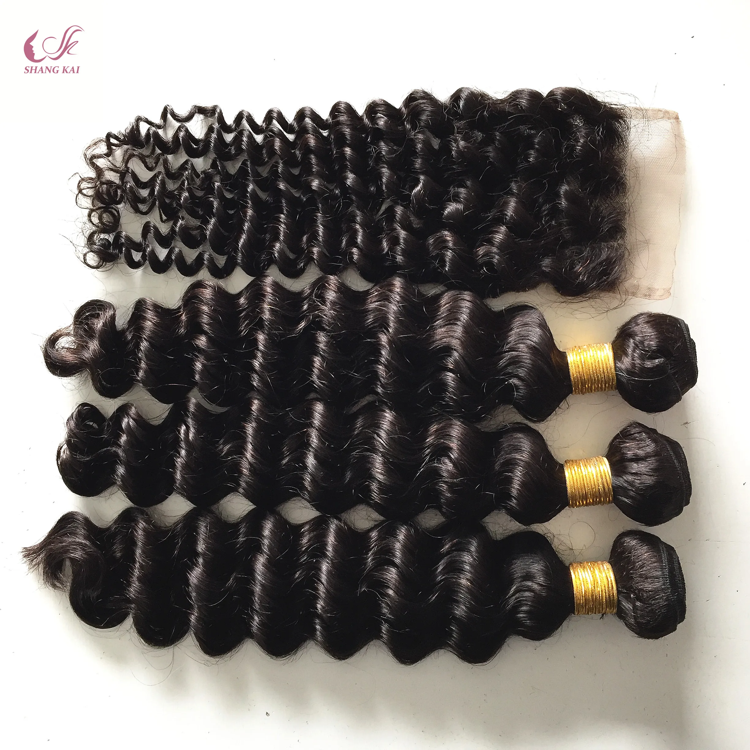 

Virgin cuticle aligned unprocessed hair Indian hair deep wave 3 bundles with 1pc lace closure, Natural color(many color available)