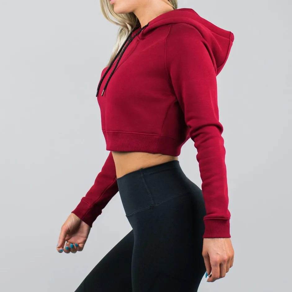 Wholesale Cropped Top Hoodie 5050 Blend Cotton Polyester Fleece Womens Red Crop Hoodie Gym 