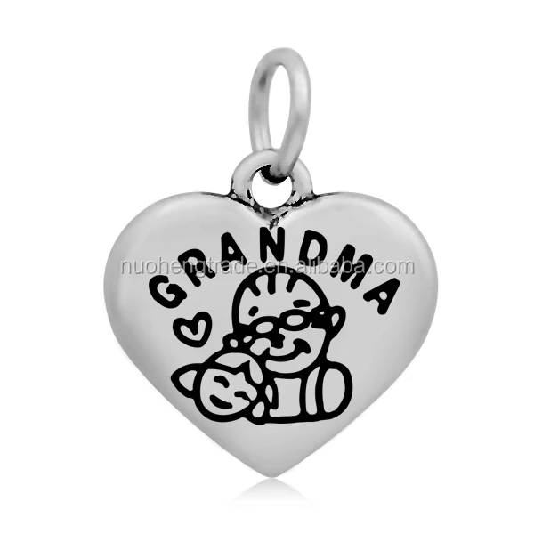 

Grandma Heart shaped charms stainless steel pendant for necklace, Silver