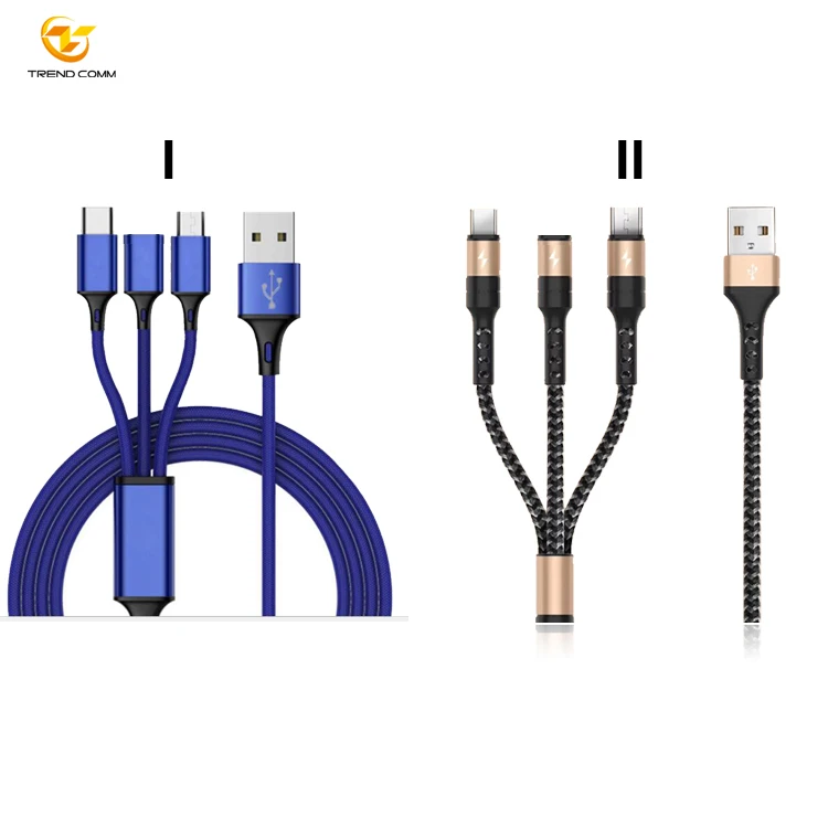 2019 Nylon Braided 3in1 USB Fast Charging Type-c USB Cable Wholesale