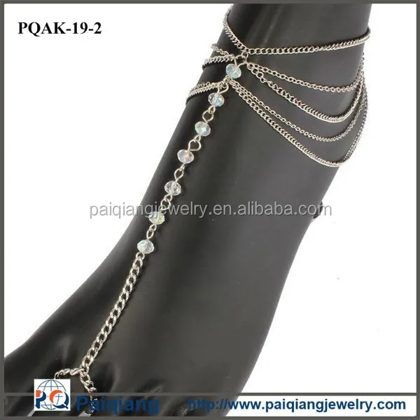 
Gold Metal Chains Crystal Beads Layered Anklet With Toe Ring 