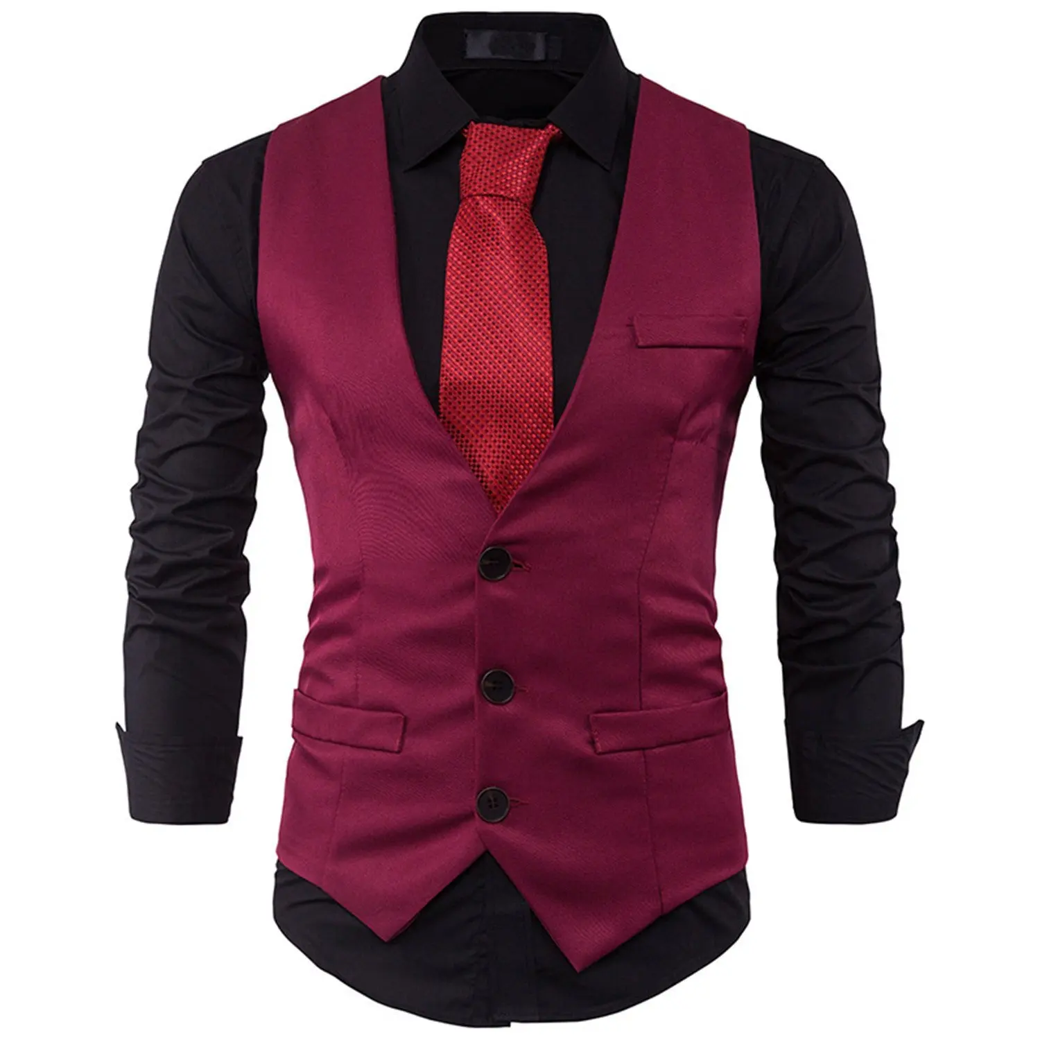 Jwhui Mens Suit Vest Sleeveless Male Waistcoat Slim Fit Vest Waistcoat Wedding Social Blazer