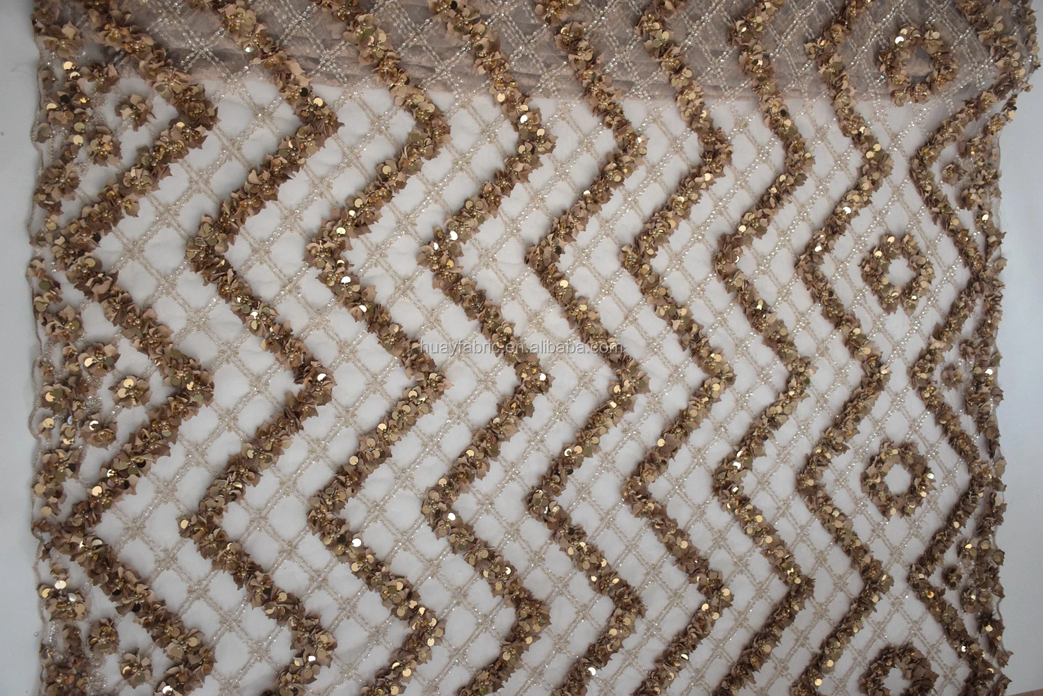 Heavy Wholesale Beaded Lace Fabric Dubai Net Embroidered Tulle Crystal