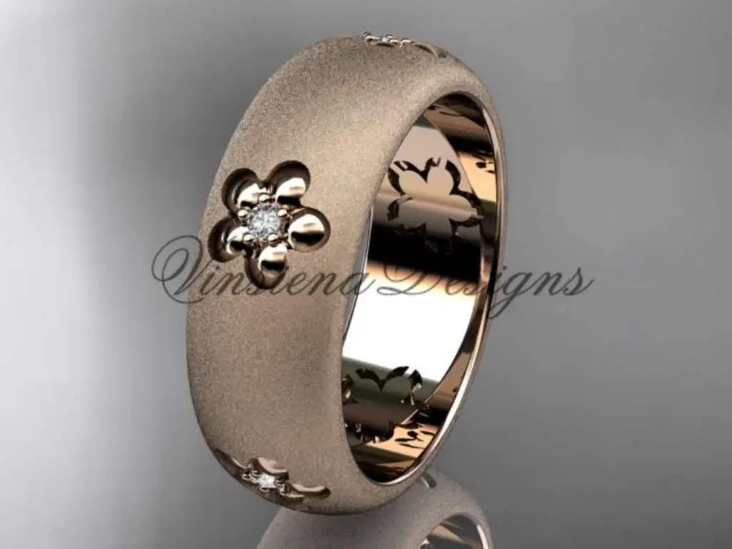 NYBUCHI Tungsten Gold Ring Dome Matte Surface Rose Gold Polished Inner Surface Engagement