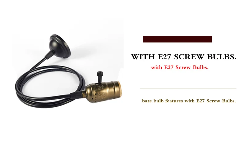 STL Vintage Edison Light Holder E27 Retro Lamp Base Pendant Bulb Light Screw Socket 2 Colors With Switch / No Switch 110V/220V