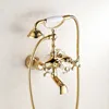 Concealed in wall gold plating bath&shower faucet with telephone ceramic hand shower