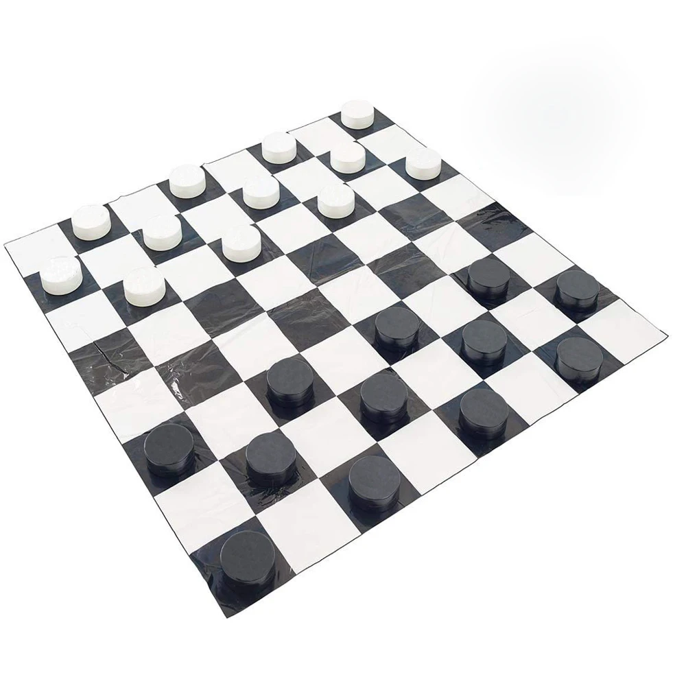 

Black and White Chess Inflatable Checkers Mat With Checkers Set, As picture